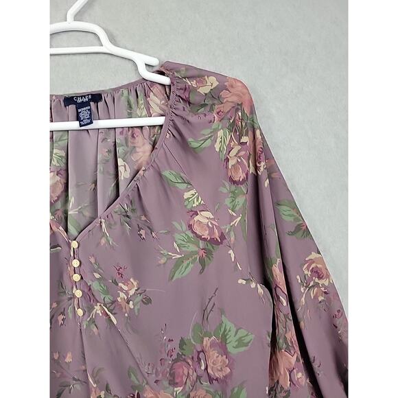 Chaps Purple Floral 3/4 Sleeve V Neck Popover Boho Blouse Women's Plus 2X - Picture 4 of 11